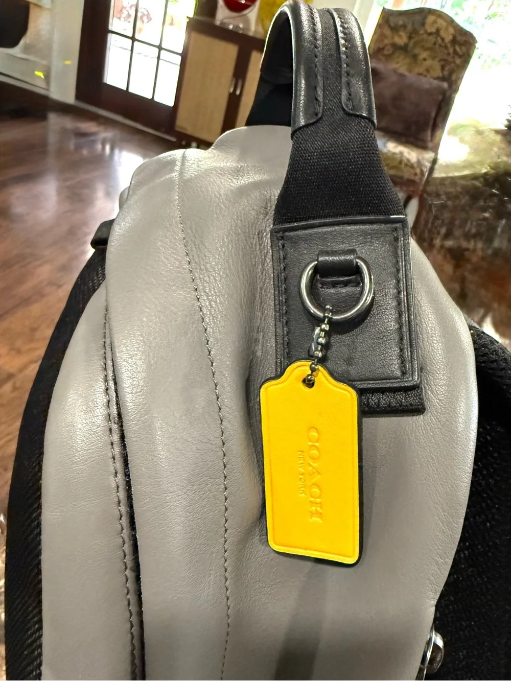 Coach Edge Leather Backpack Gray Black Yellow C2057-4001 Unisex